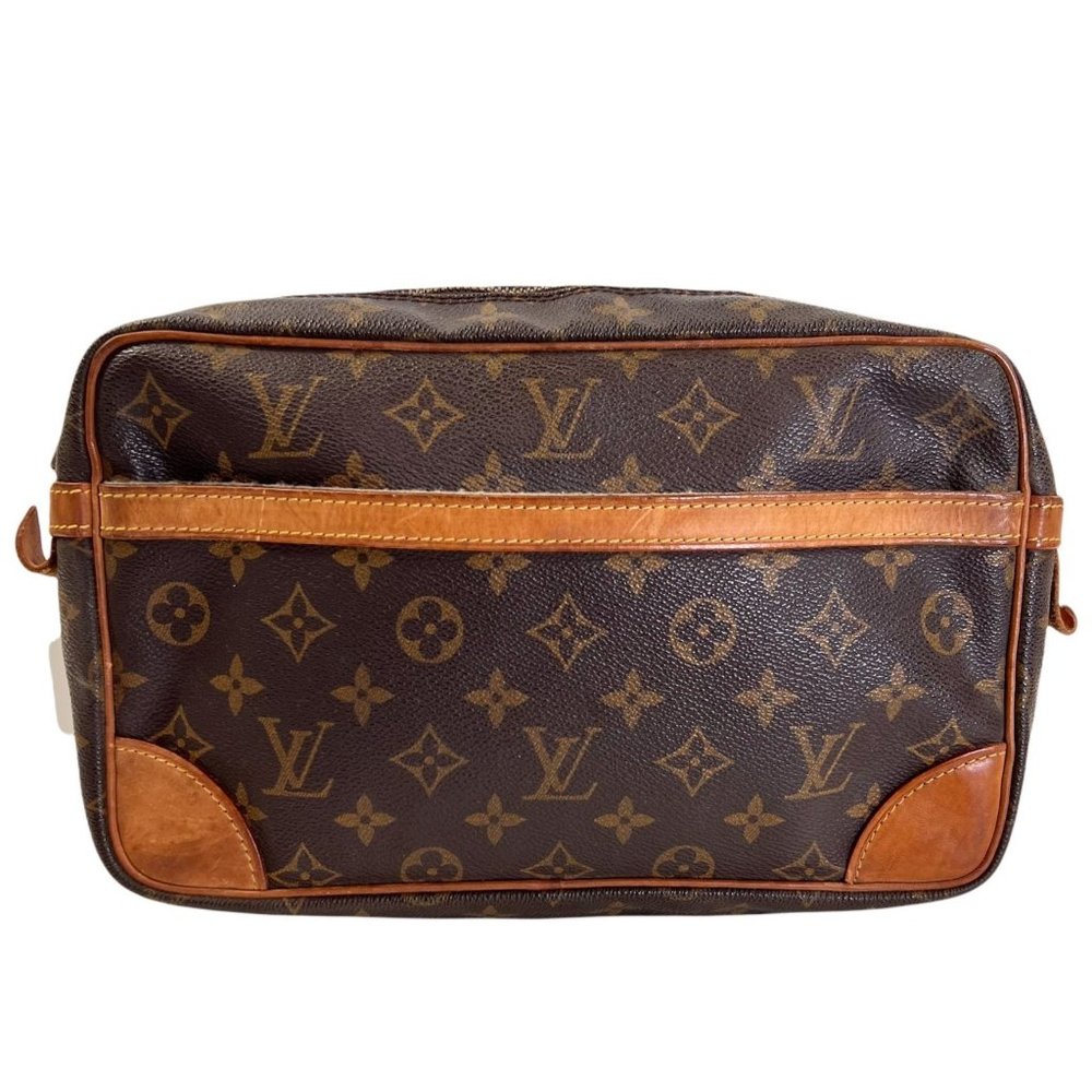 Authentic Louis Vuitton Clutch Bag Compiegne 23 Brown Monogram Used LV Handbag